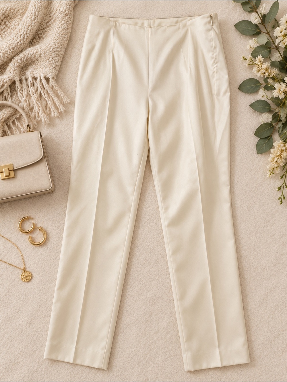 Chico’s Ivory Satin Straight-Leg Pants – Size 2 NWT